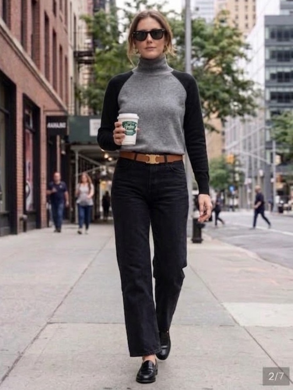 MONROW 100%Cashmere Colorblock Mock Neck Sweater Gray + Black Puff Sleeve Sz S